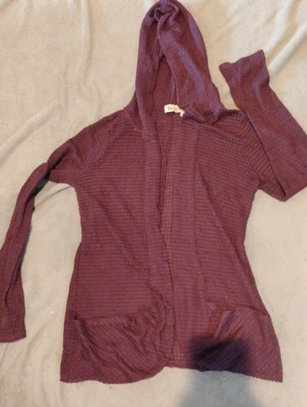 Mudd Waffle Knit Open Front Hooded Cardigan - Size Large